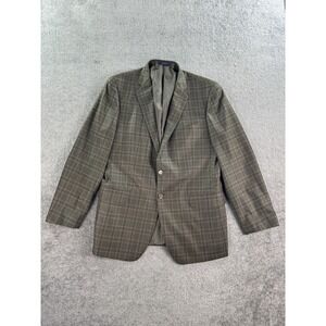 Joseph Abboud Suit Jacket Mens 44 L Green Silk Wool Windowpane Luxury Sport Coat